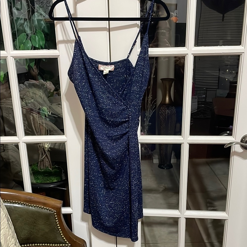 Band of Gypsies Sparkly Blue Ruched Mini Dress